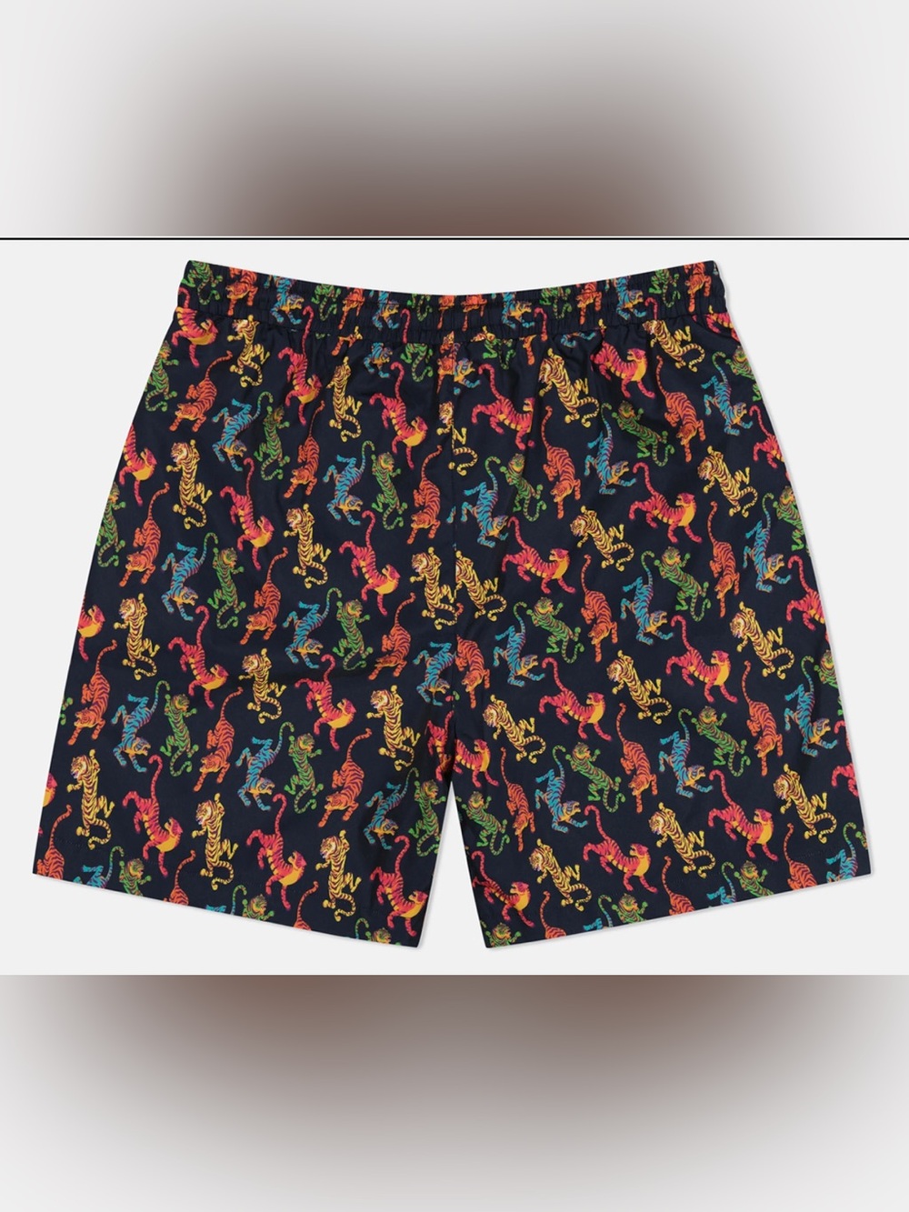 Wesc Navy Swim Trunks with Multicolor Tiger Print
